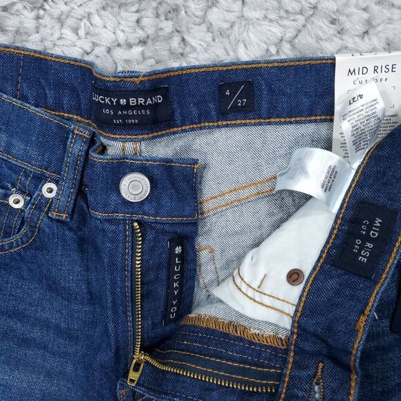 Lucky Brand Mid Rise Cut Off Shorts Women's Size 4 27 Dark Wash Blue Dawn - Picture 6 of 11